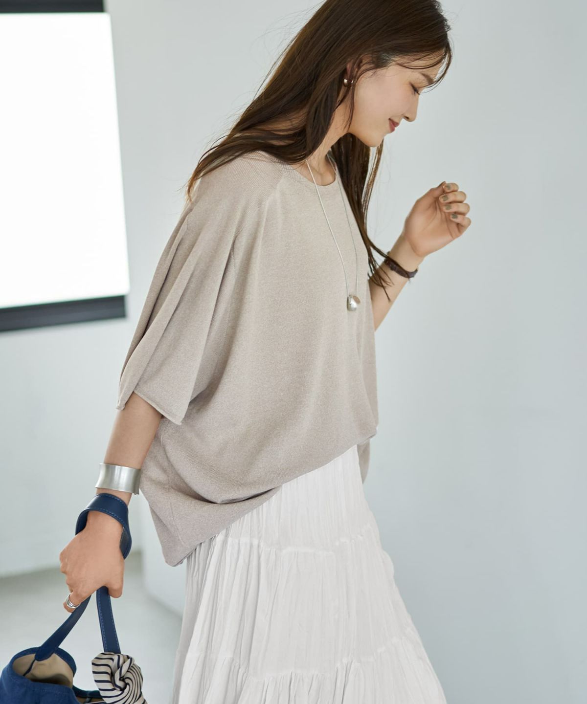 着用イメージ 166cm サンドベージュ×アイボリー
