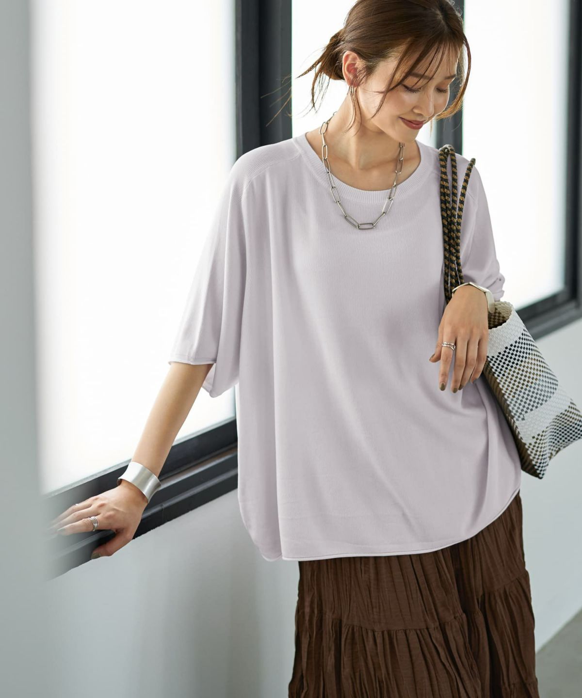 着用イメージ 166cm ラベンダー×ブラウン