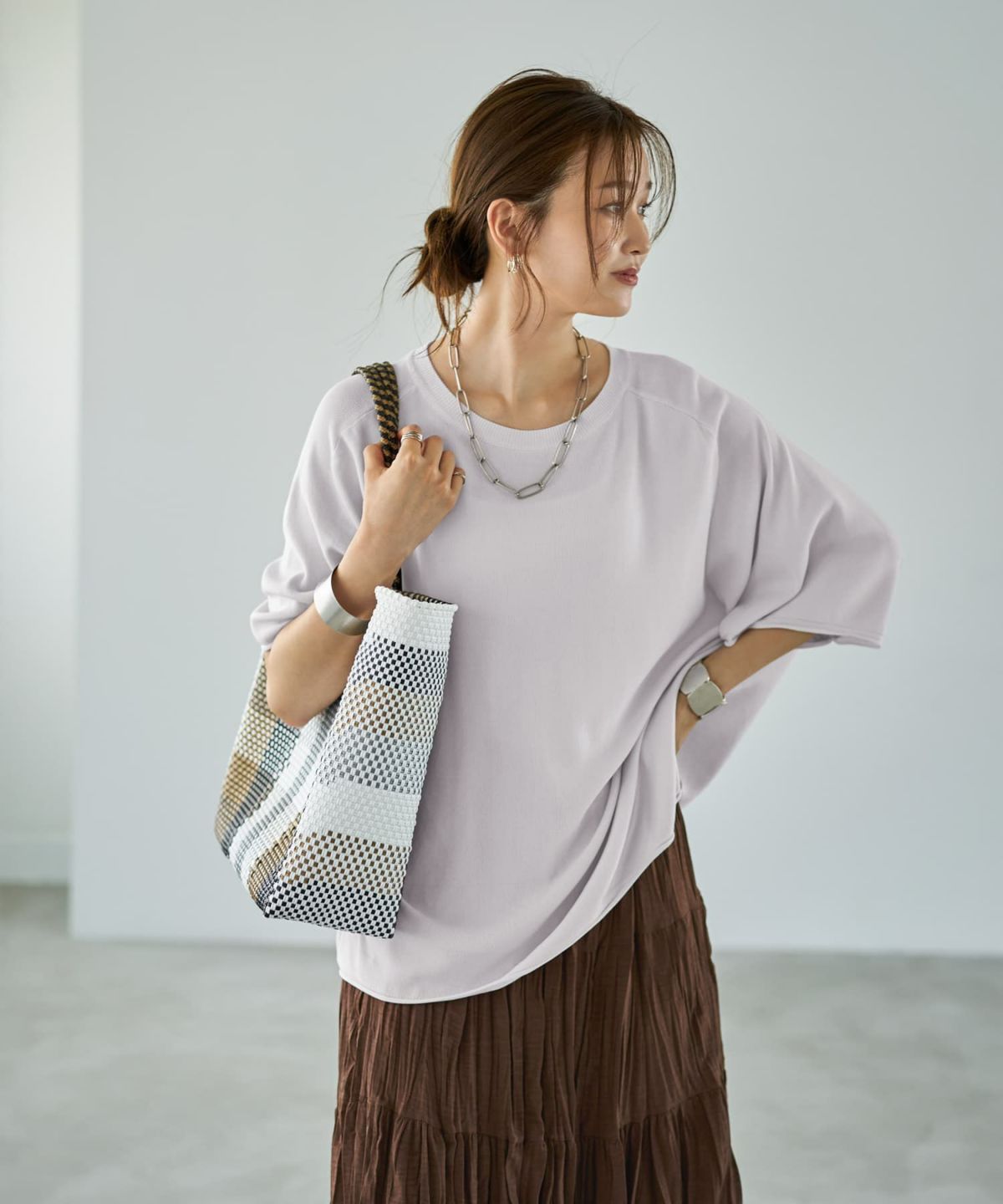 着用イメージ 166cm ラベンダー×ブラウン