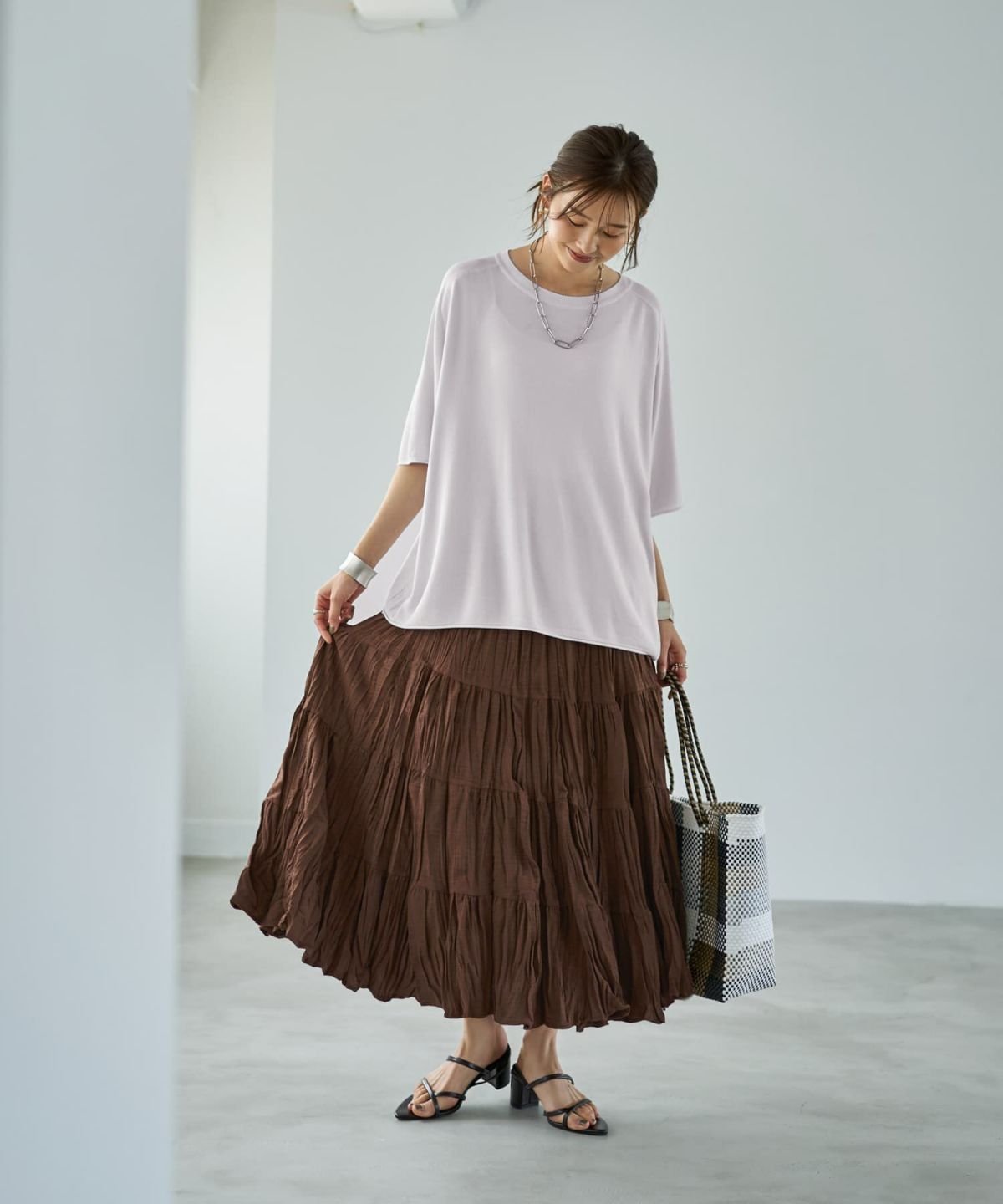 着用イメージ 166cm ラベンダー×ブラウン
