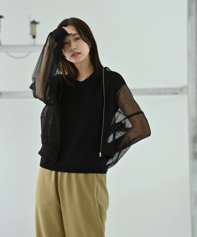 同梱不可商品]【BLK001】ジップアップシアーカーディガン【予約