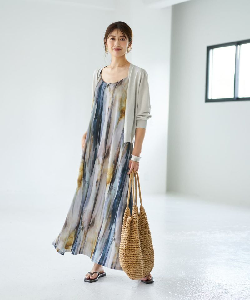 水彩ストライプ柄カットソーキャミワンピース | おしゃれな大人