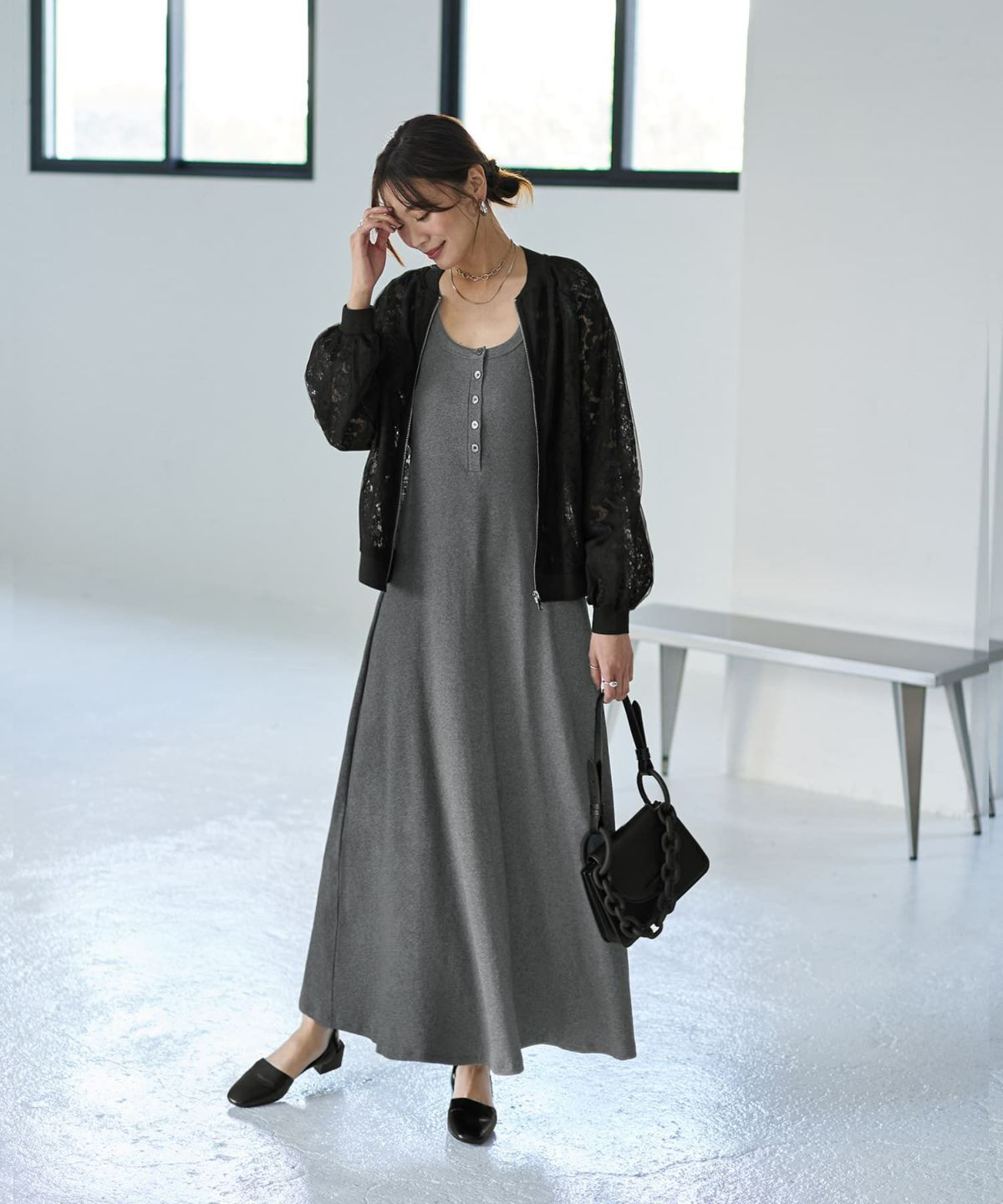 着用イメージ 166cm ブラック