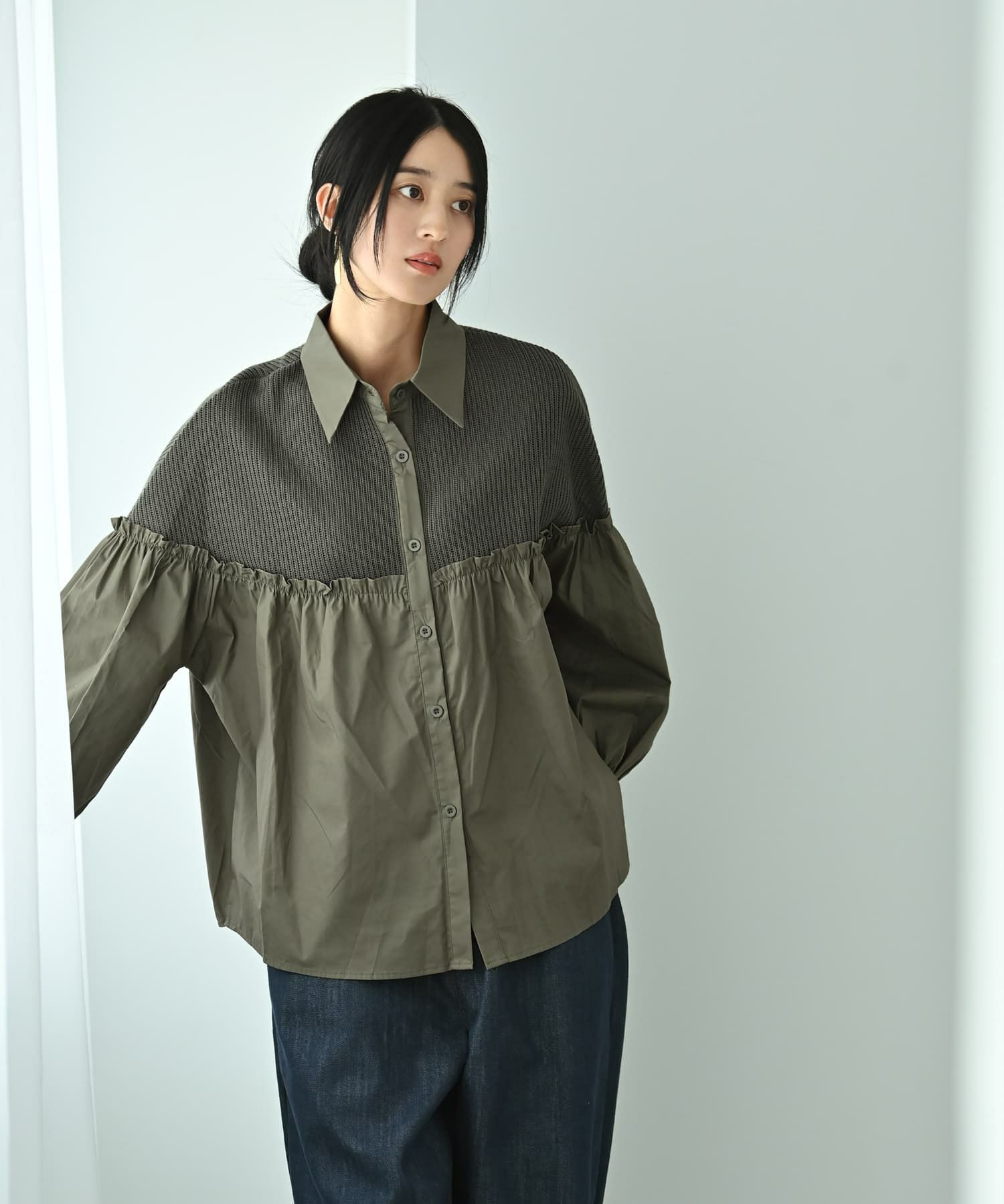 着用イメージ 170cm カーキ