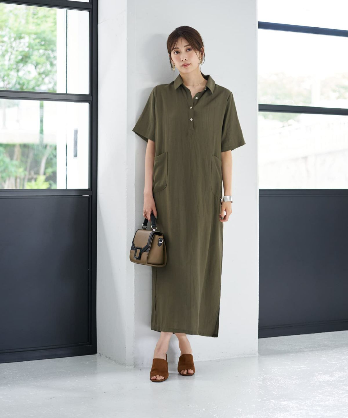 着用イメージ 167cm カーキ