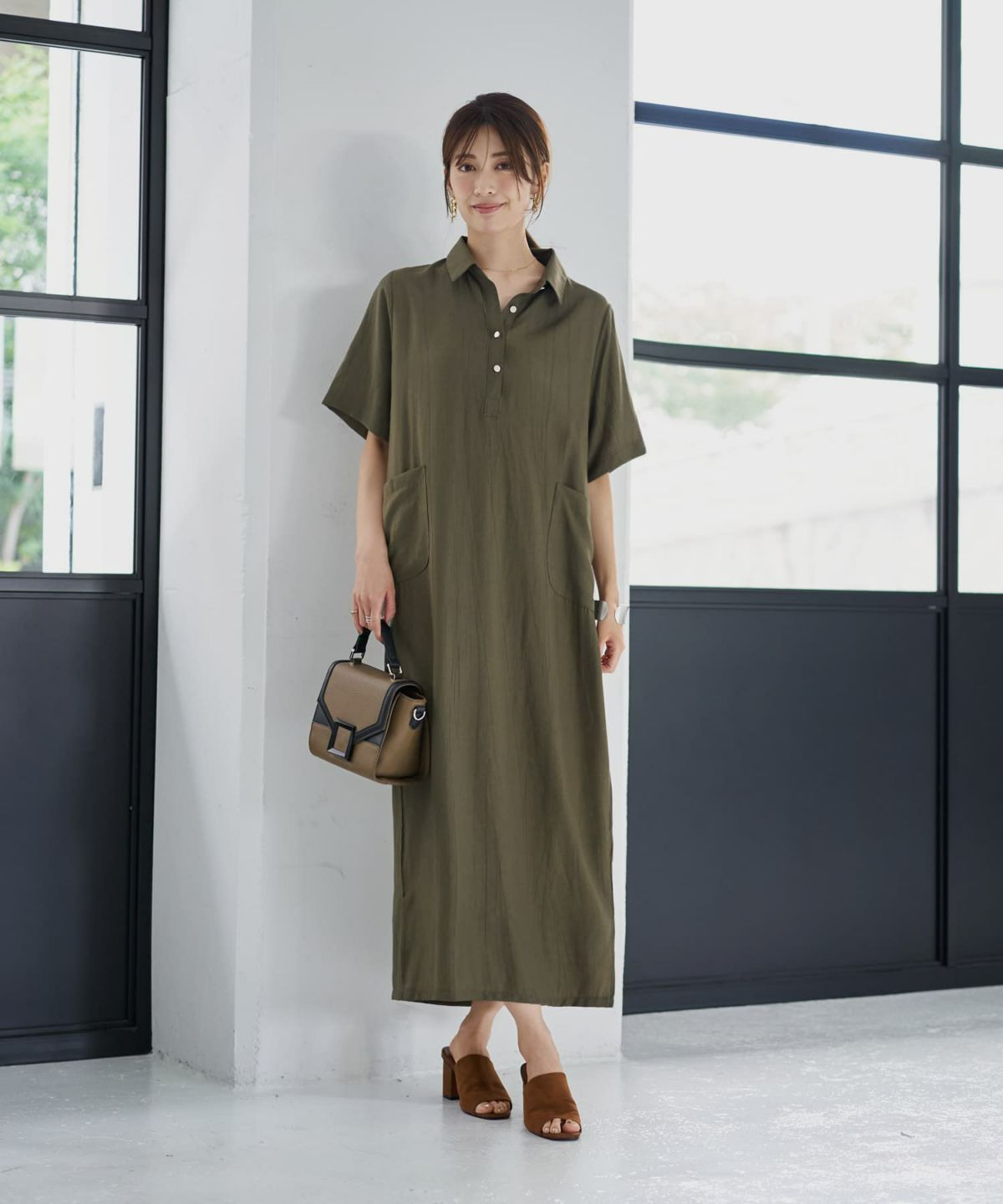 着用イメージ 167cm カーキ