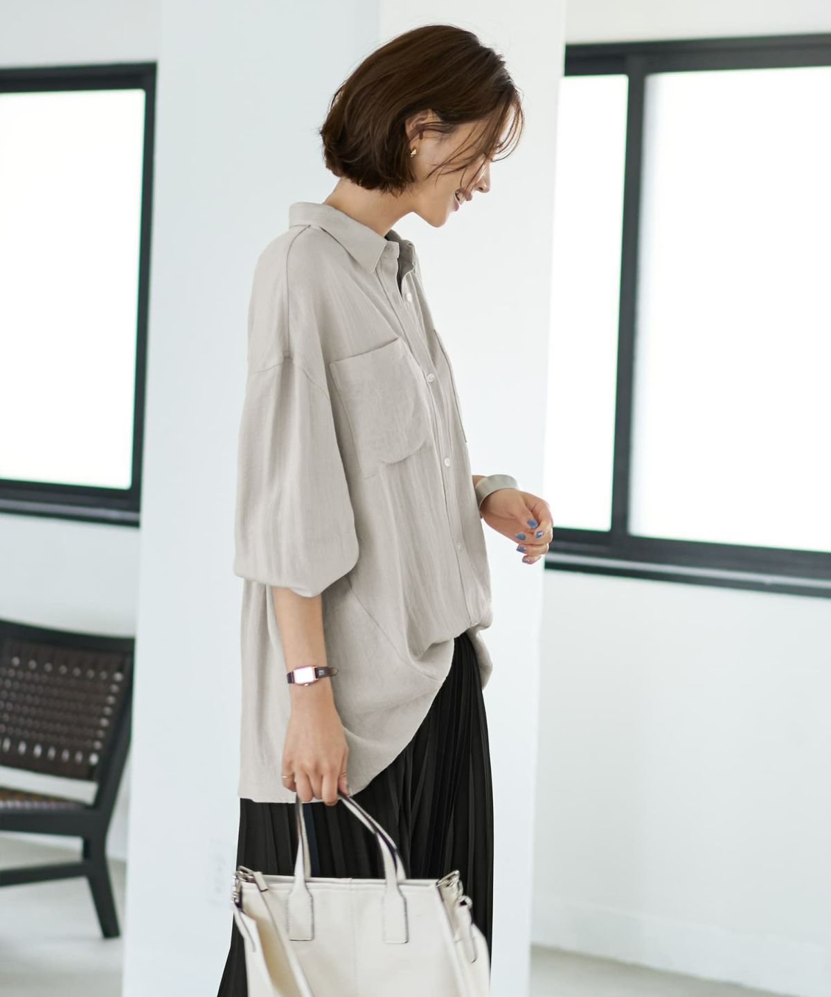 着用イメージ 167cm グレージュ