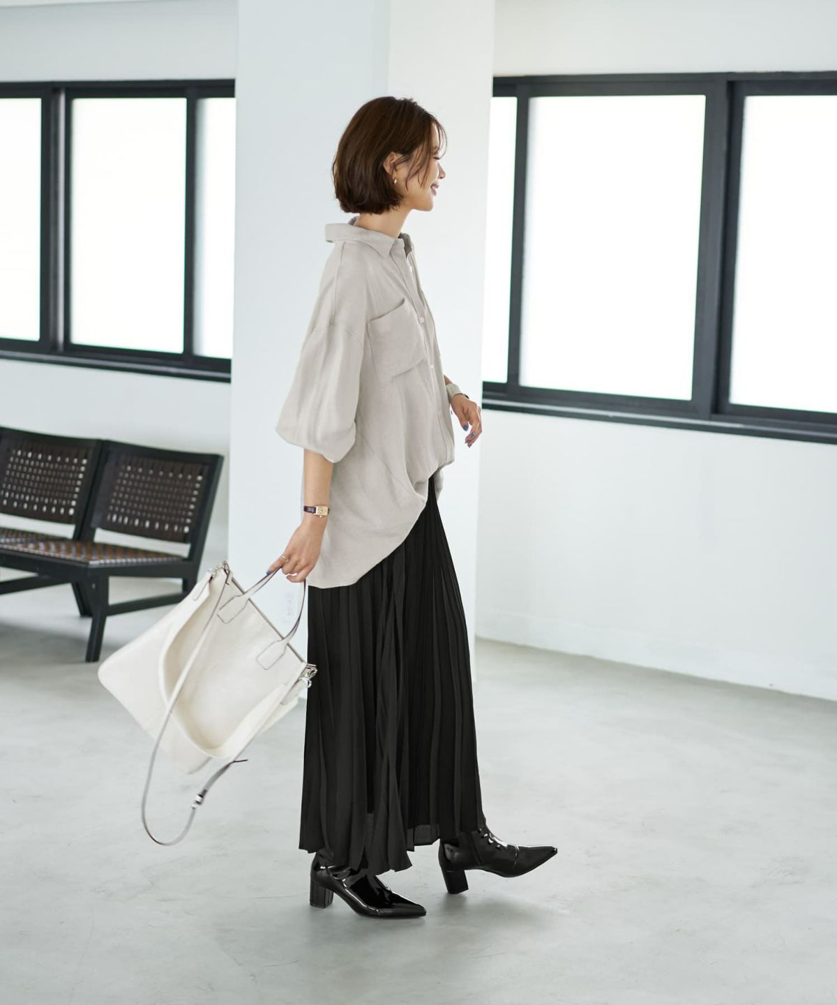 着用イメージ 167cm グレージュ