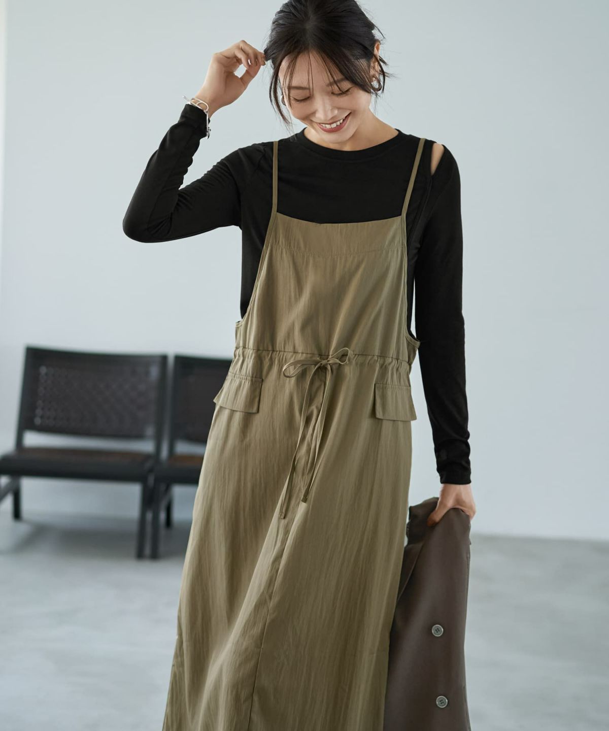 着用イメージ 166cm オリーブベージュ