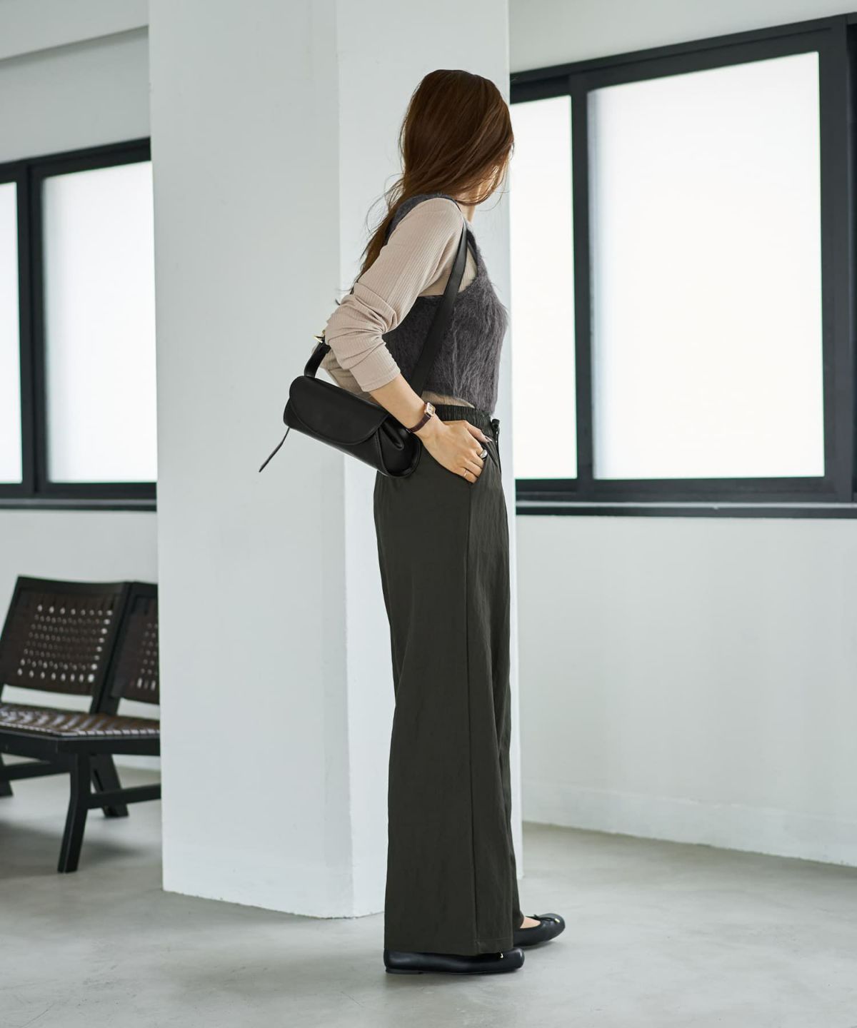 着用イメージ 166cm ダークカーキ