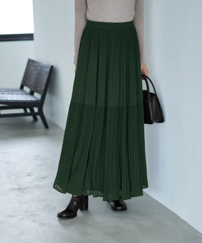PLATS PLEASE ライムグリーン プリーツスカート シフォンジョーゼットMIXプリーツスカート | おしゃれな大人