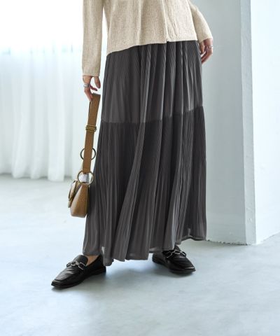 D&G ブラック シフォン プリーツスカート　サイズ40 シフォンプリーツスカート[品番：IKAW0021730]｜ikka （イッカ