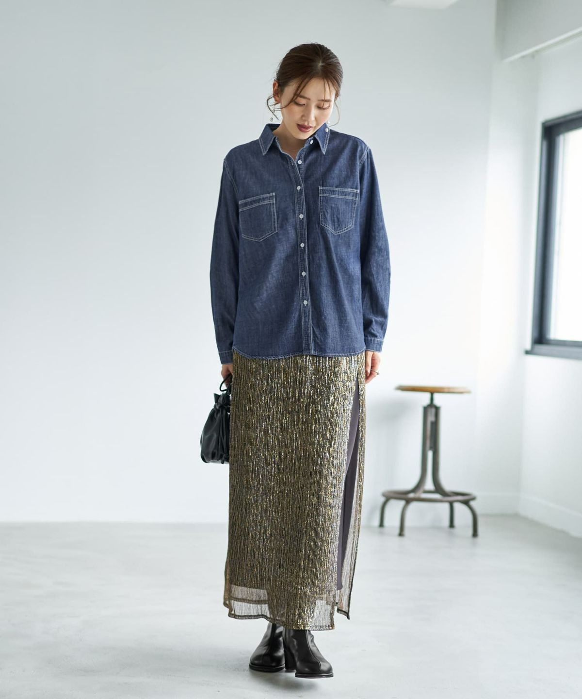 着用イメージ 166cm ダークブルー