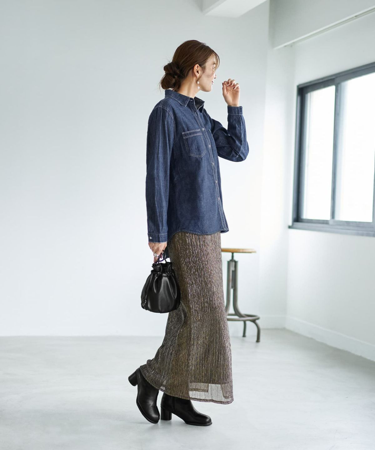 着用イメージ 166cm ダークブルー