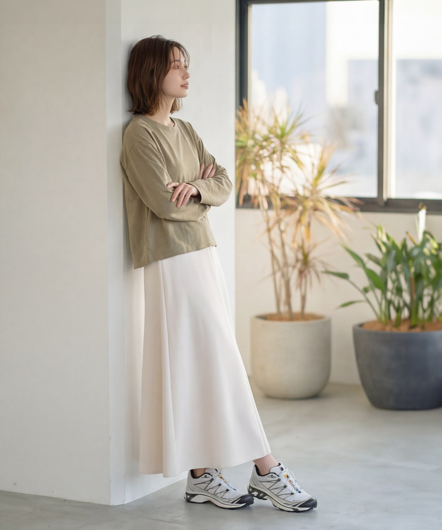 着用イメージ 167cm カーキ 