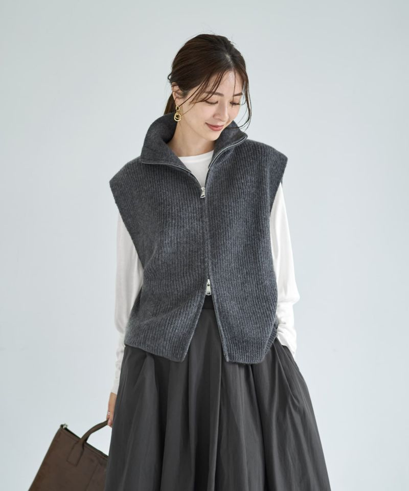 ☆Wファスナースタンドネックニットベスト | おしゃれな大人レディース