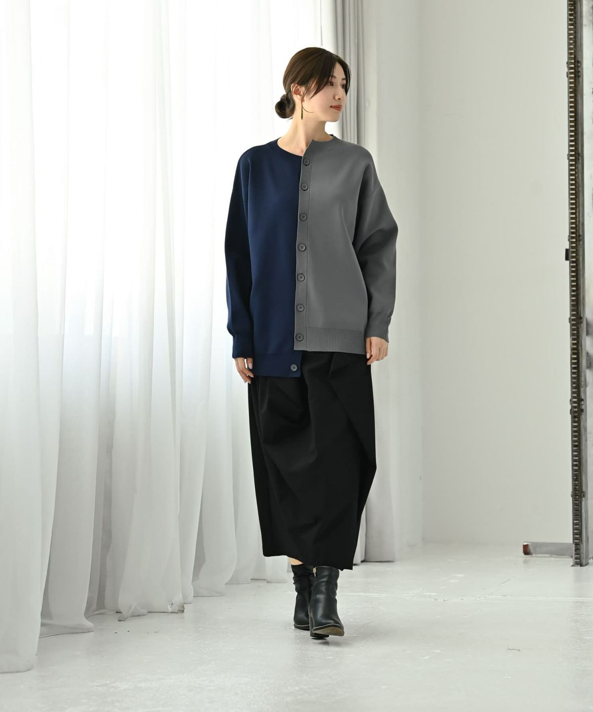 着用イメージ 172cm ネイビー×グレー