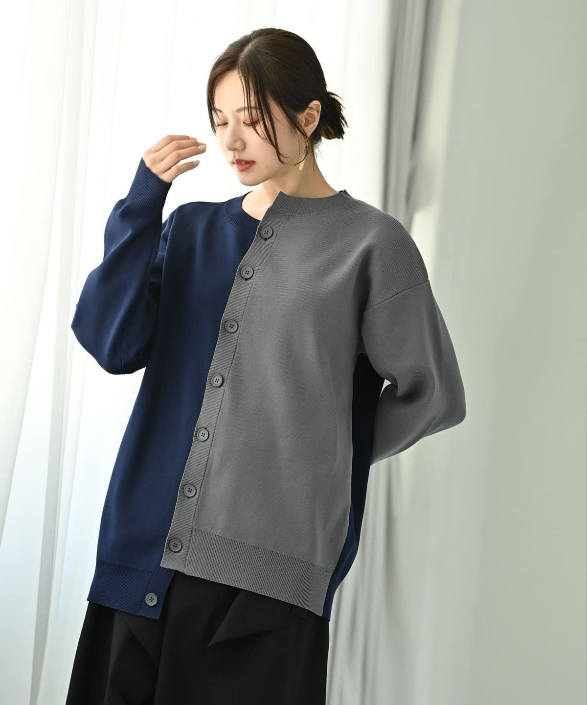 着用イメージ 172cm ネイビー×グレー