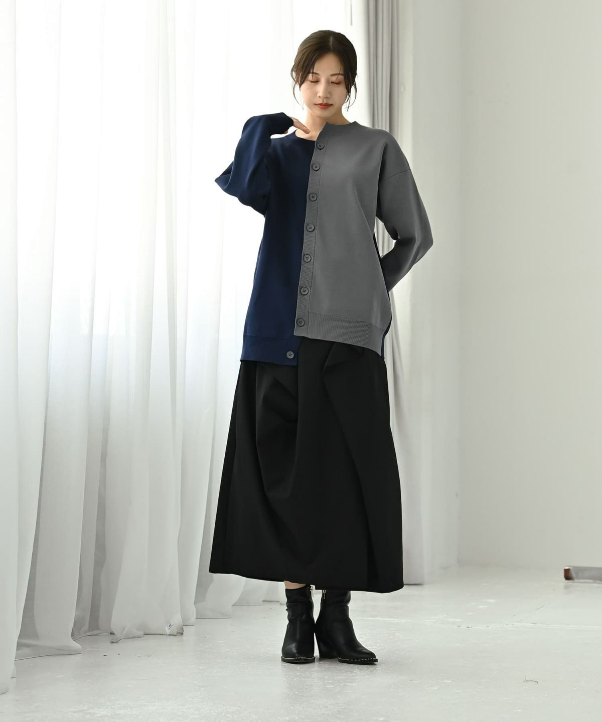 着用イメージ 172cm ネイビー×グレー