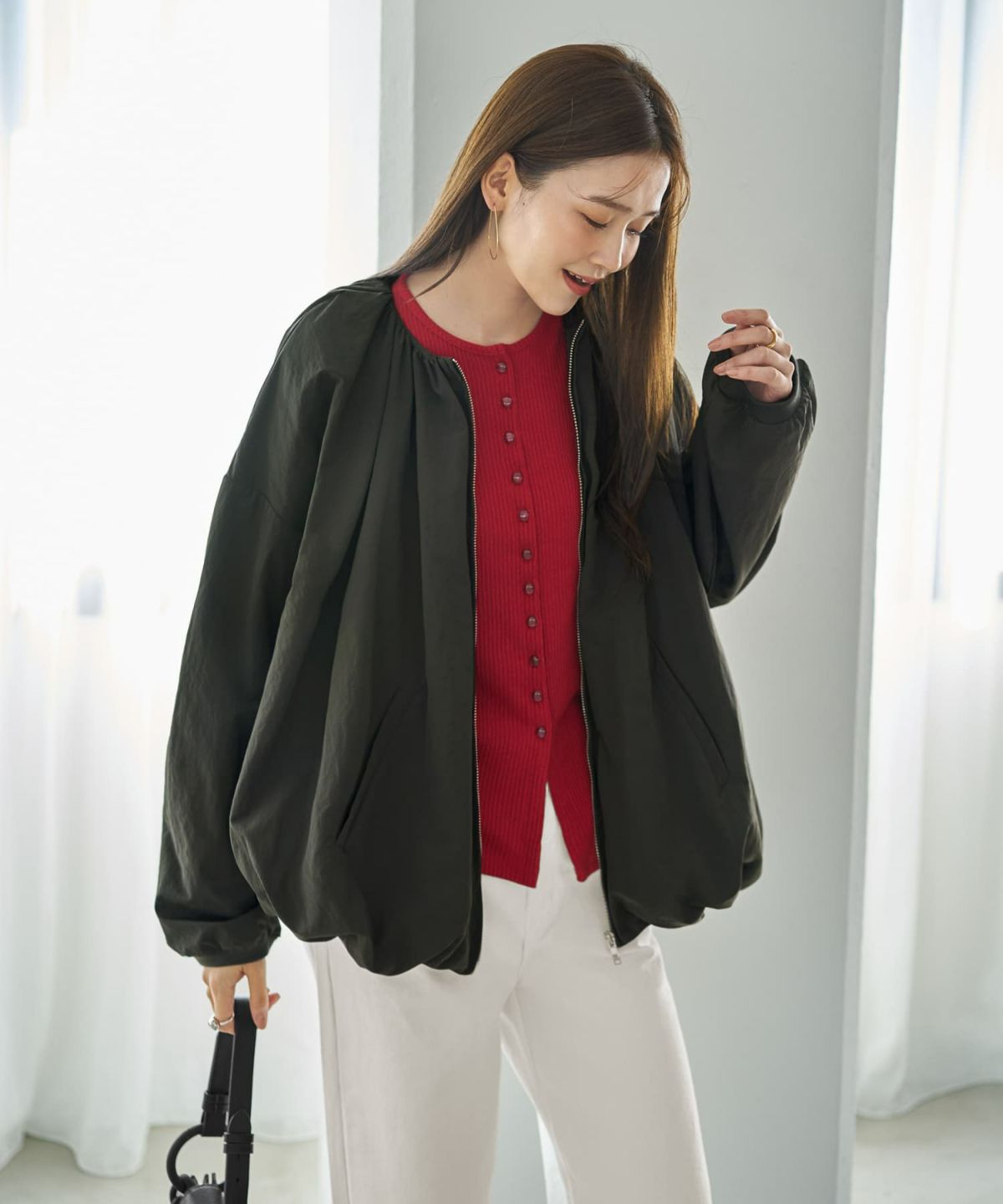 着用イメージ 166cm ダークカーキ