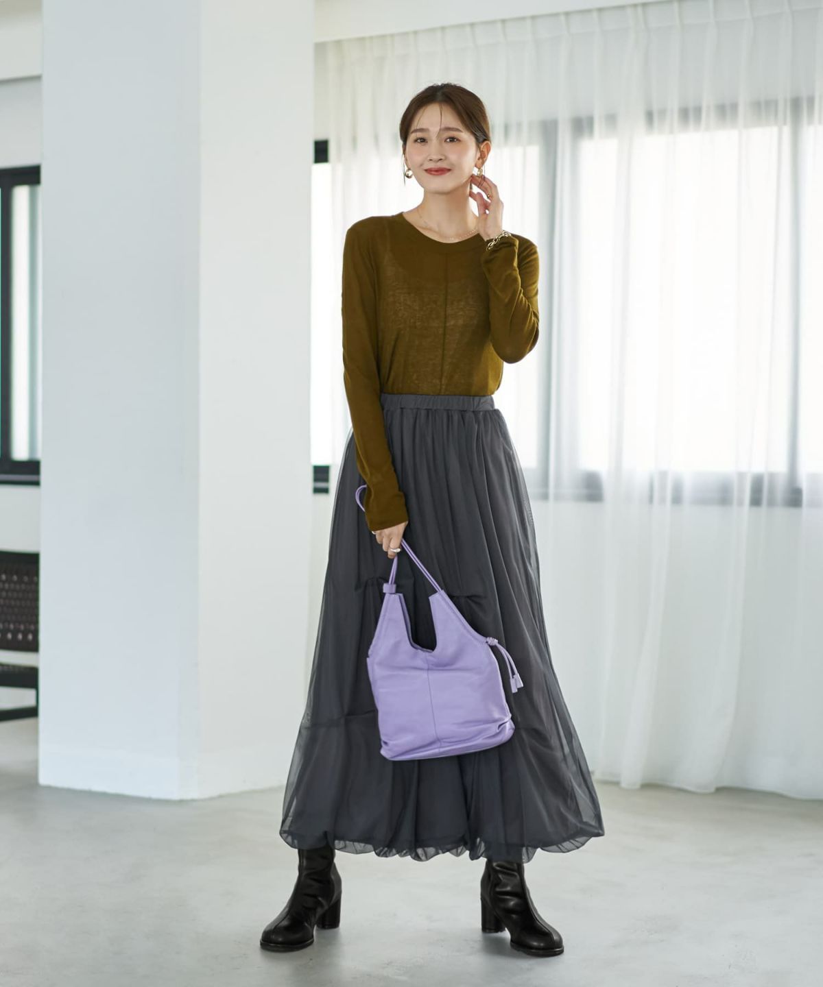 着用イメージ 166cm イエローカーキ