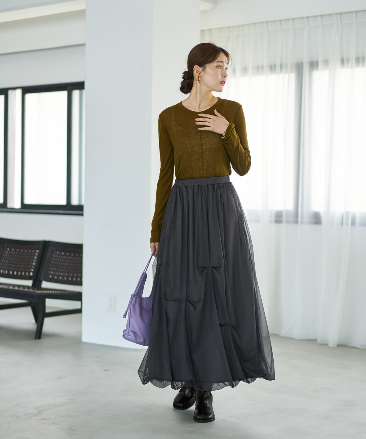 着用イメージ 166cm イエローカーキ