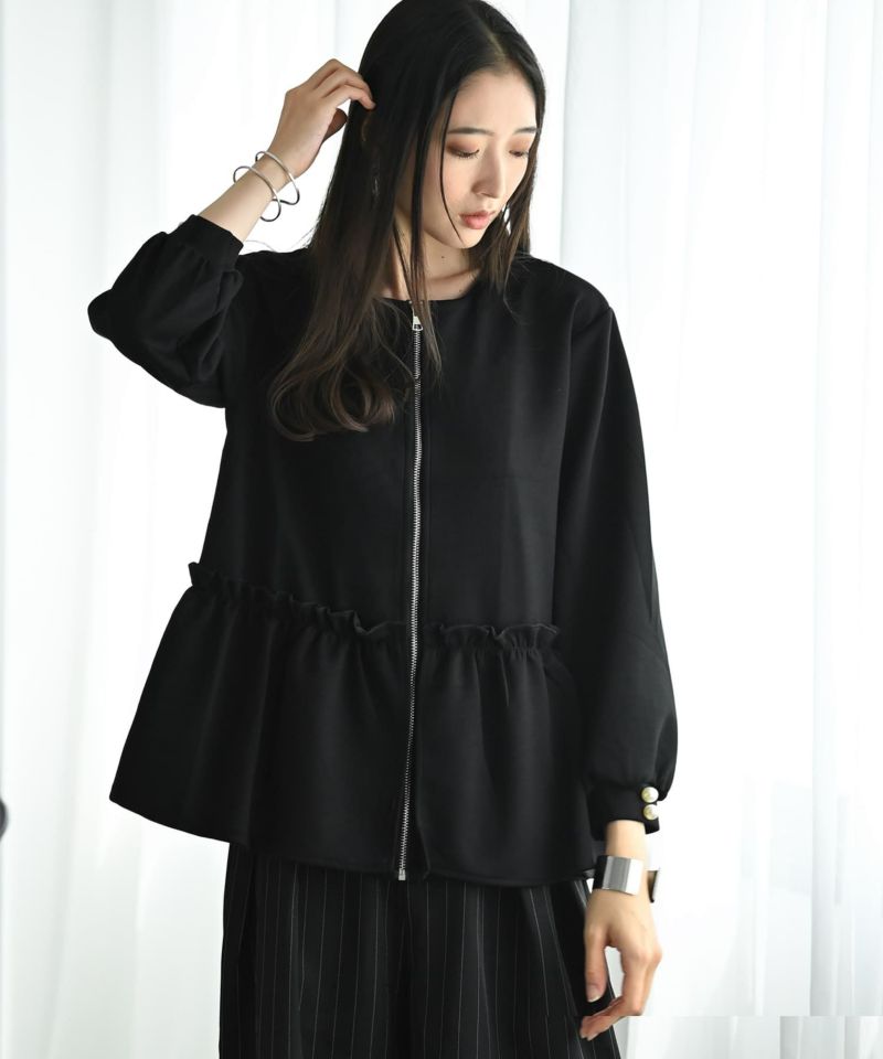 ジップアップペプラムレザーブルゾン  Lサイズ BLK001】ペプラムジップブルゾン | おしゃれな大人レディース