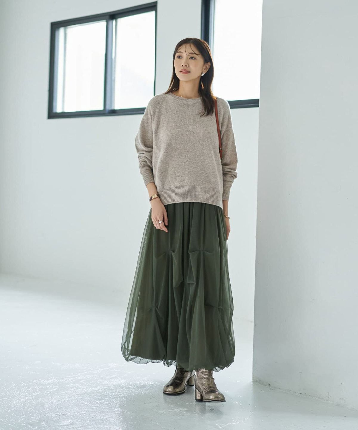 着用イメージ 166cm ベージュミックス