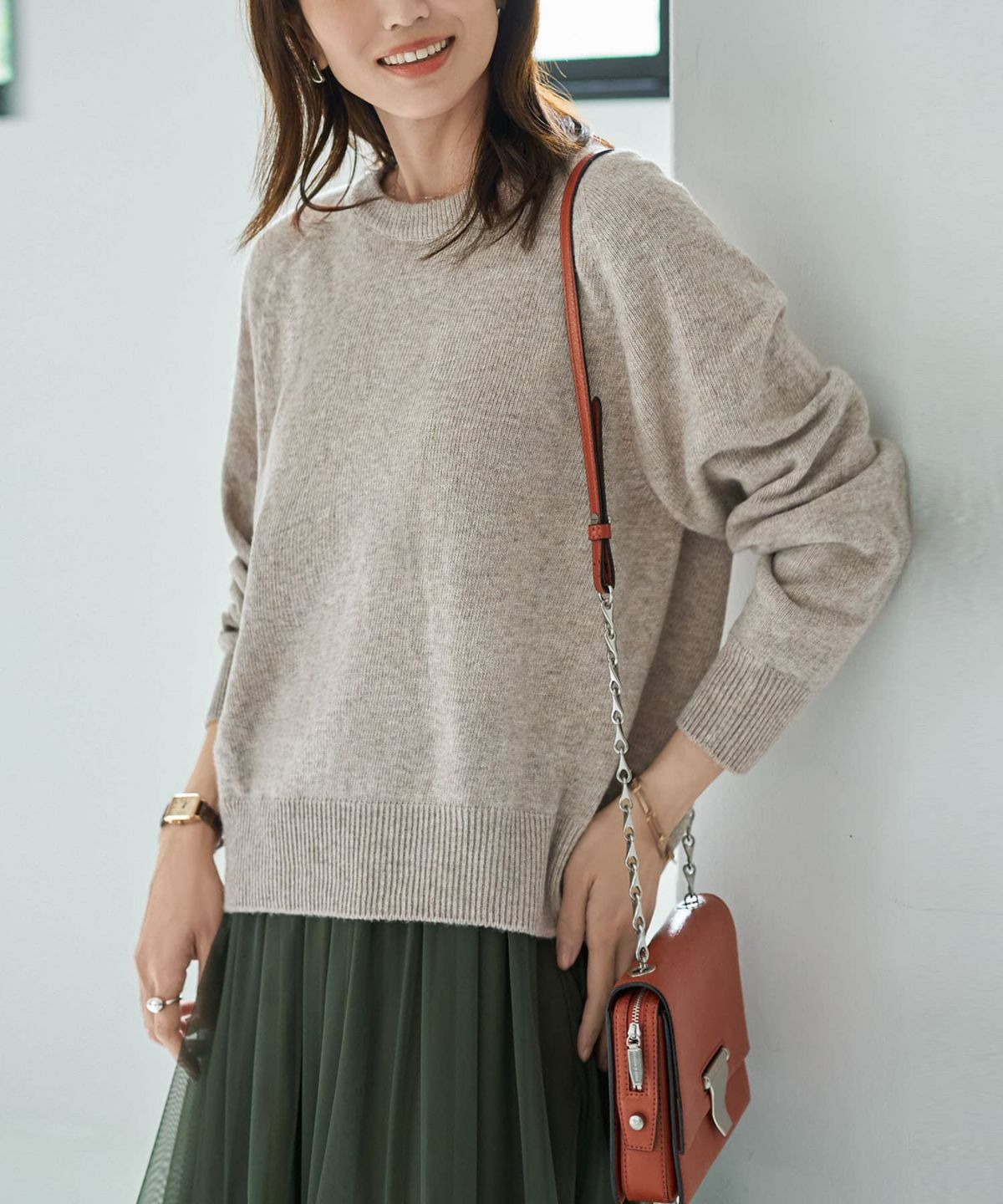 着用イメージ 166cm ベージュミックス