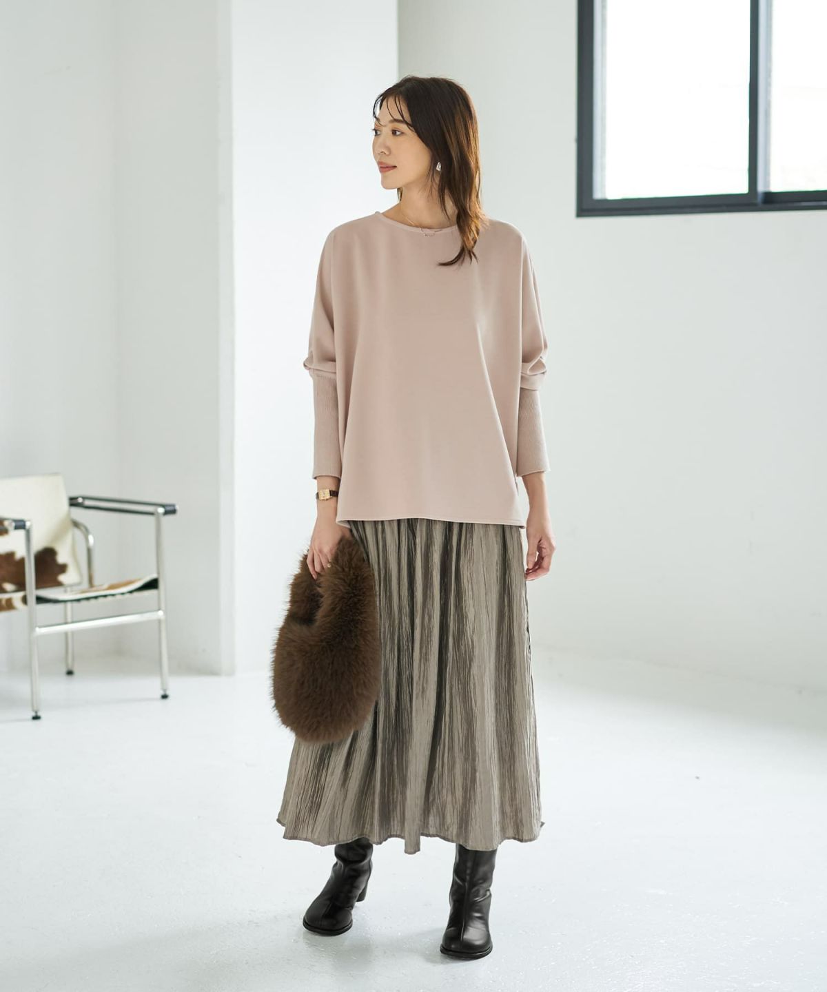 着用イメージ 166cm ピンクベージュ