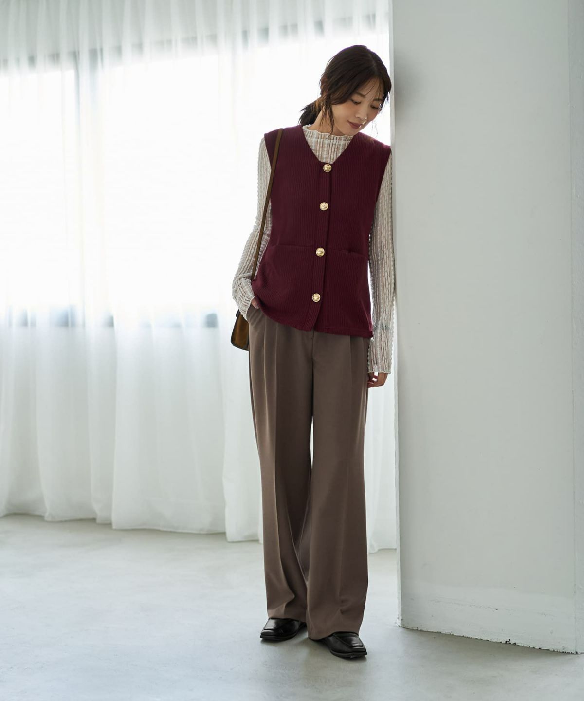 着用イメージ 166cm バーガンディー