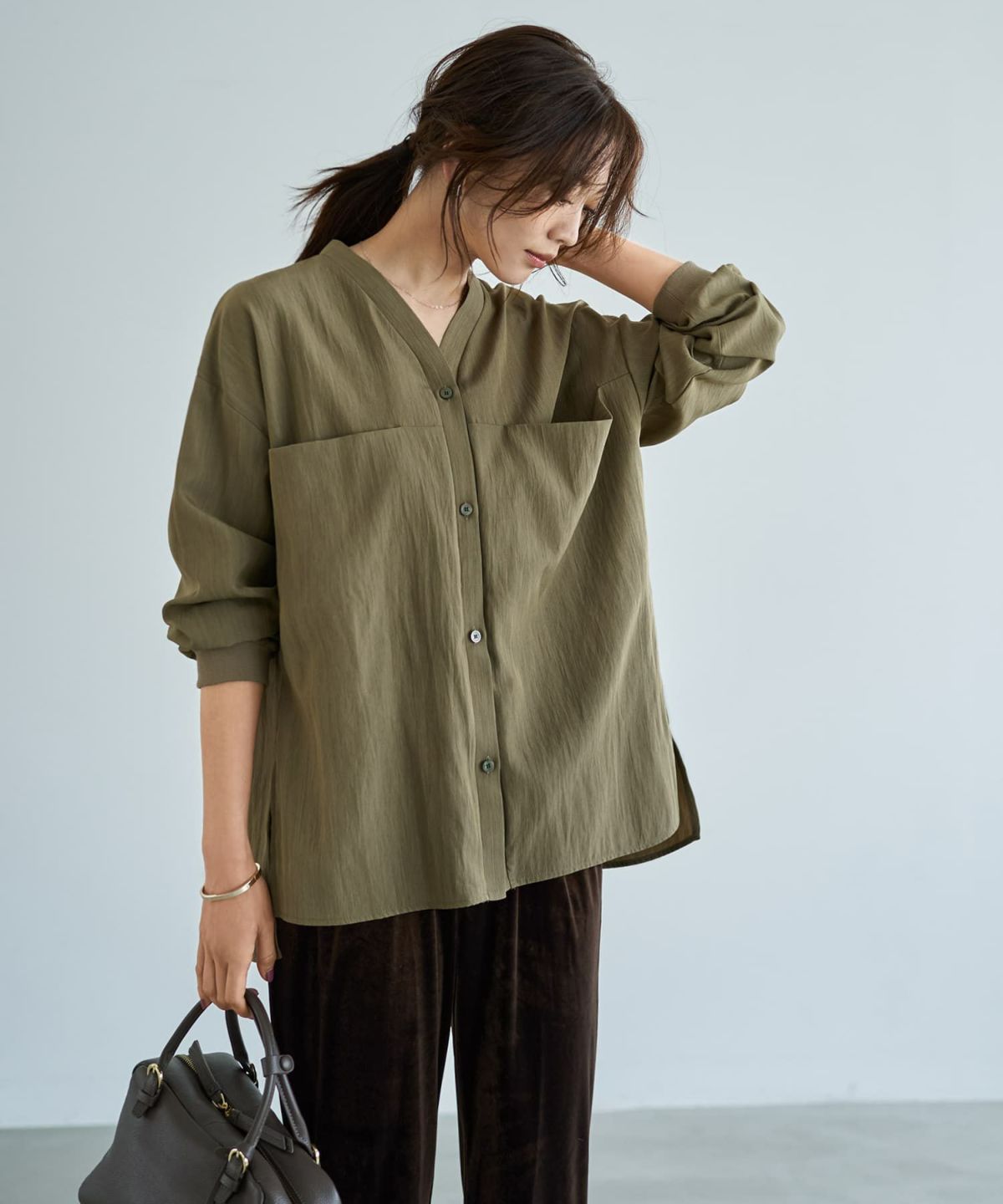 着用イメージ 166cm カーキ