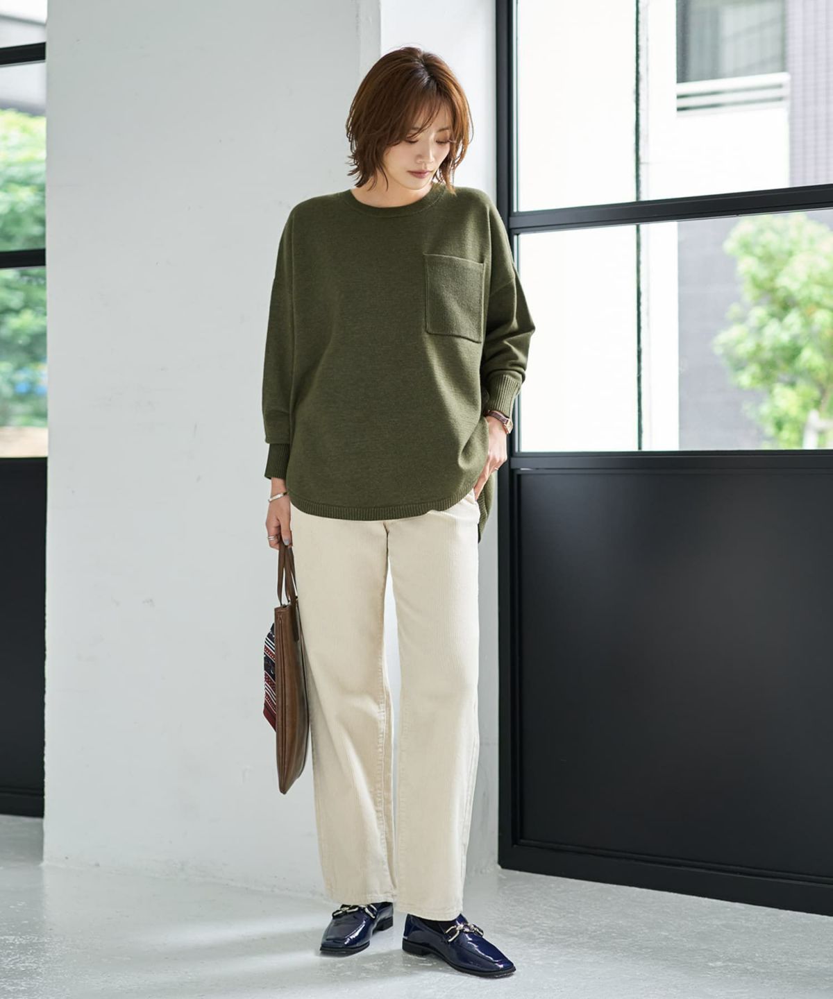 着用イメージ 167cm カーキ