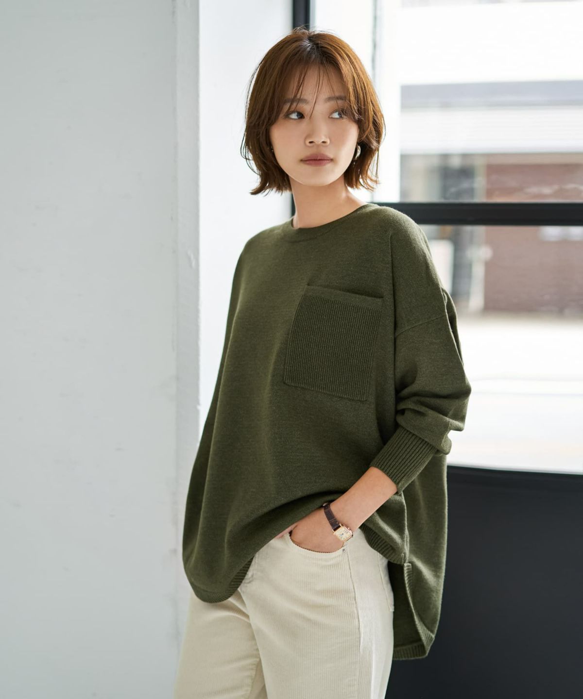 着用イメージ 167cm カーキ