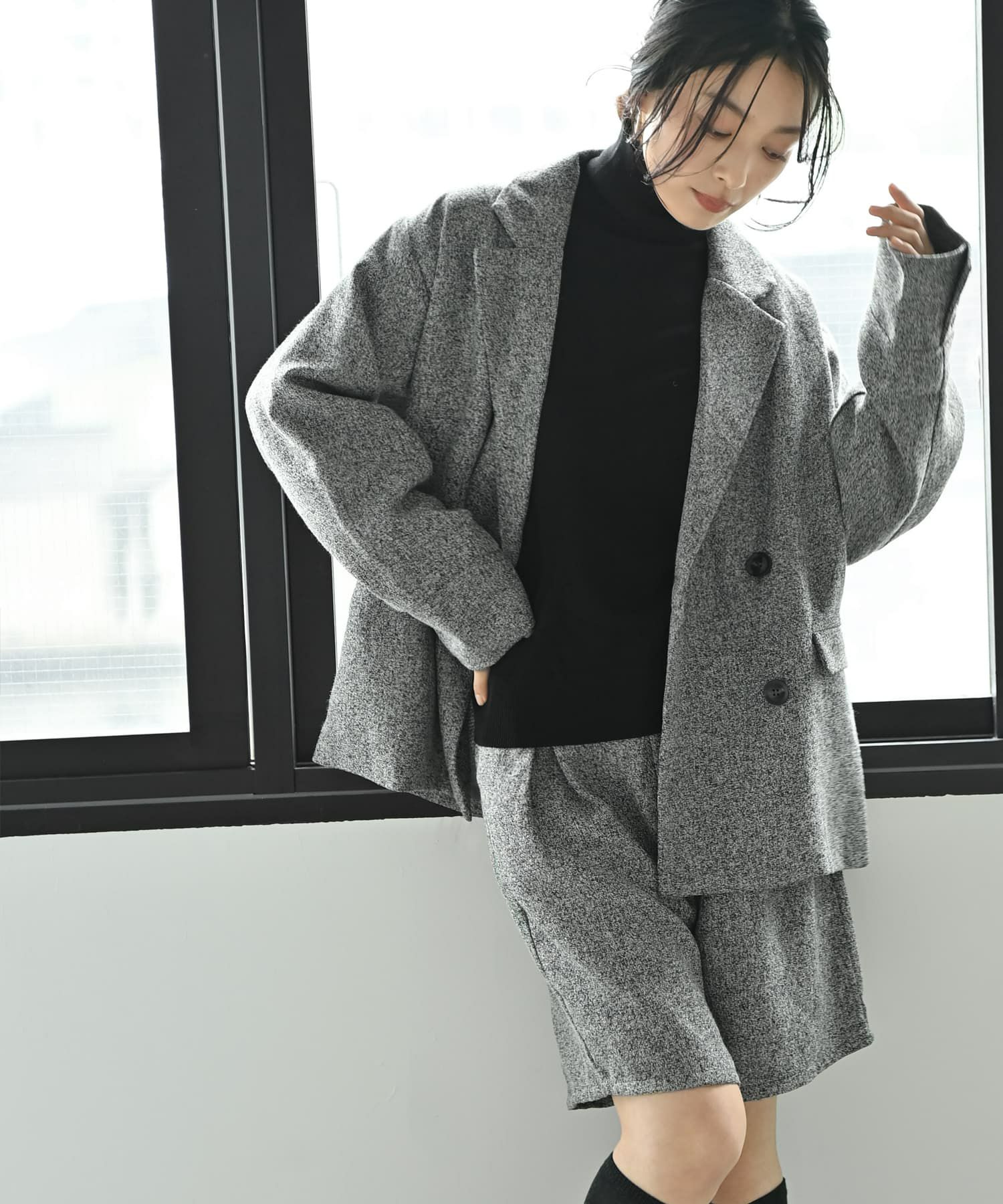 SET] 【BLK001】ツイードダブルジャケット×ハーフパンツ | おしゃれな