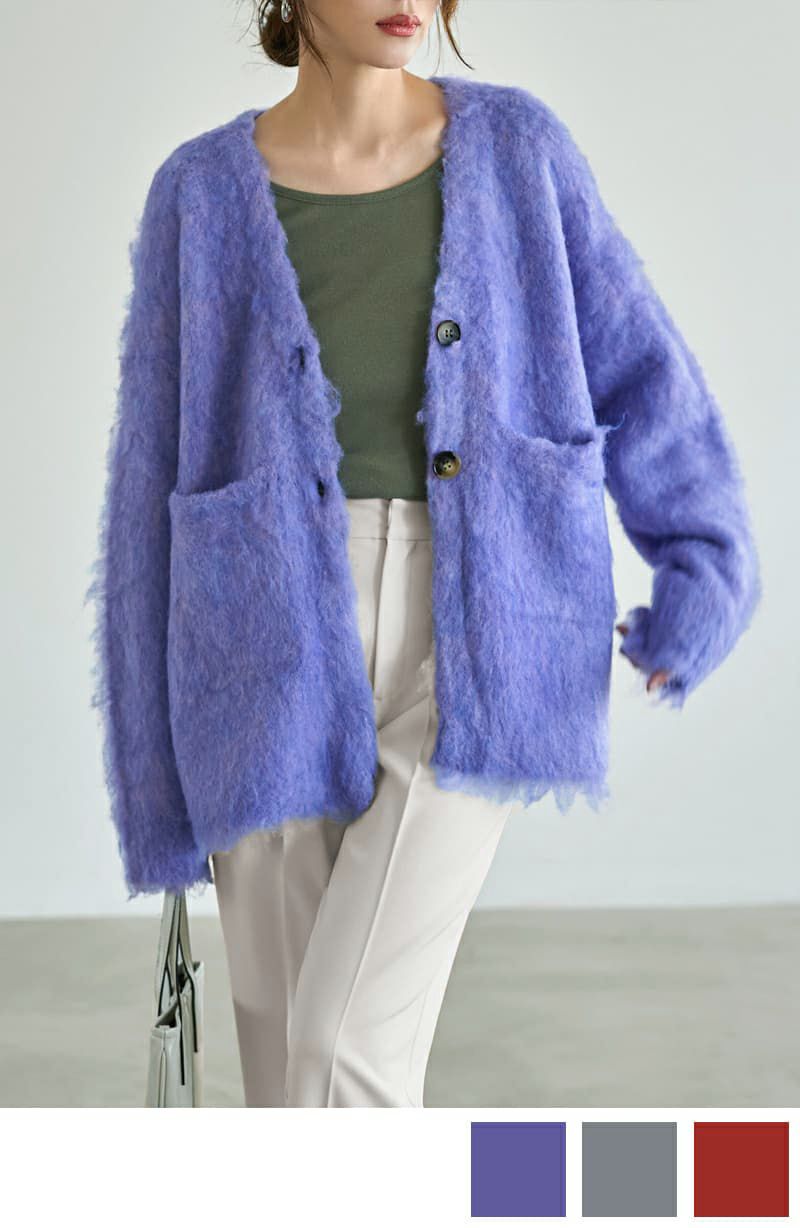 LUXE】毛起こしブークレポケットカーディガン | おしゃれな大人