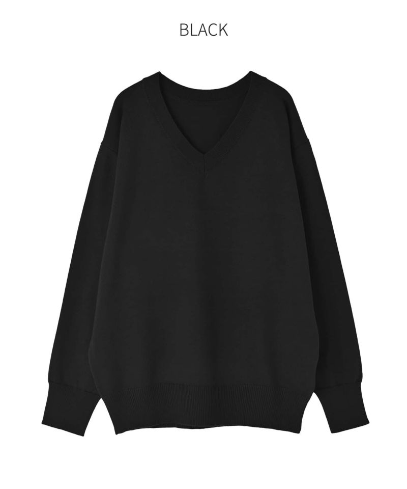とも　Ｖネック　ブラック ☆アンチピリングVネックニットトップスB | おしゃれな大人レディース