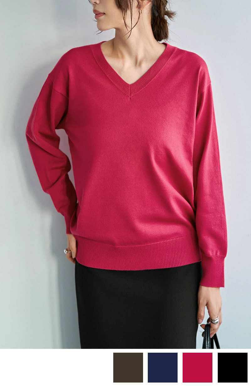 とも　Ｖネック　ブラック ☆アンチピリングVネックニットトップスB | おしゃれな大人レディース