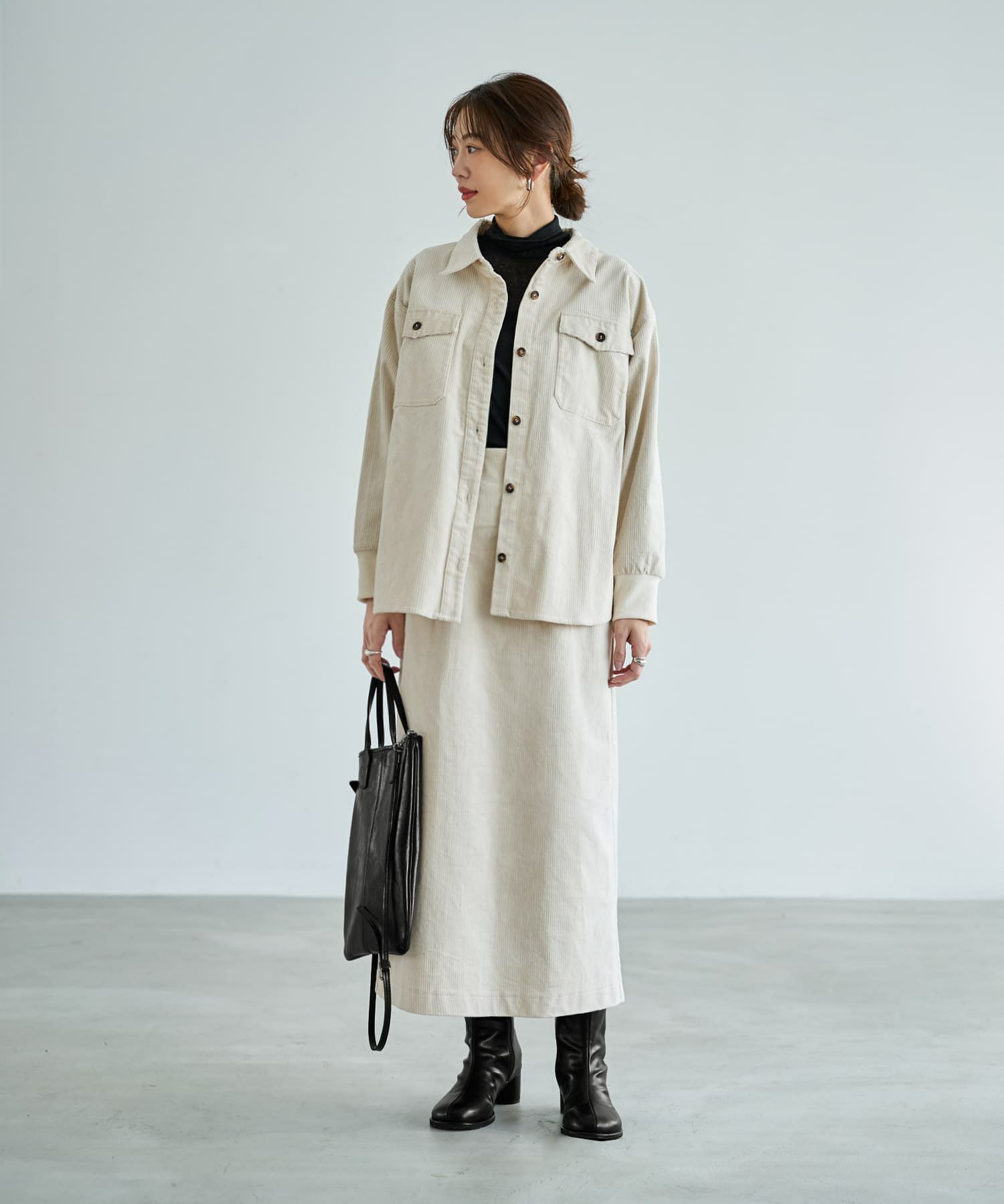 た*ぬ様 AURALEE オフホワイト コーディロイ シャツジャケット セットアップ対応】コーデュロイシャツジャケット | おしゃれな大人