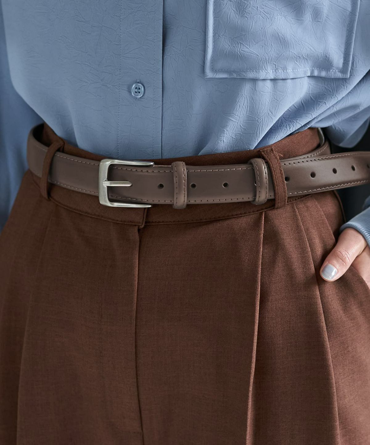 ミニマルリアルレザーベルト（シルバー）