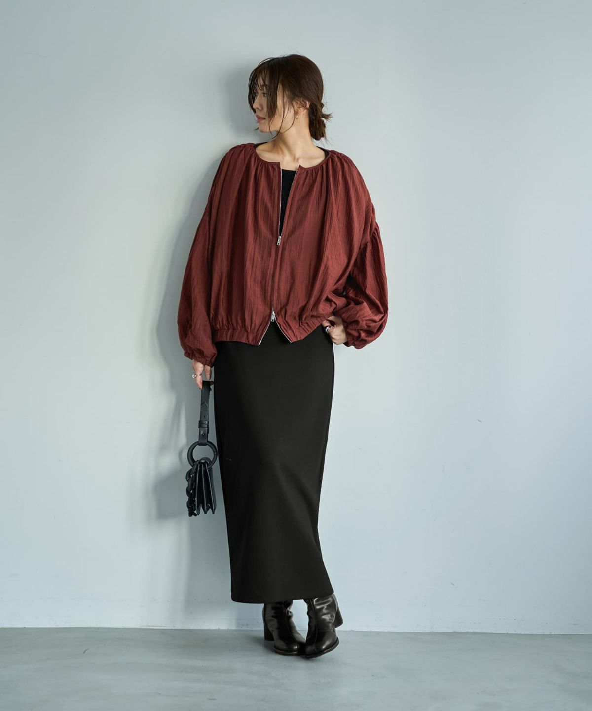 着用イメージ 166cm バーガンディ