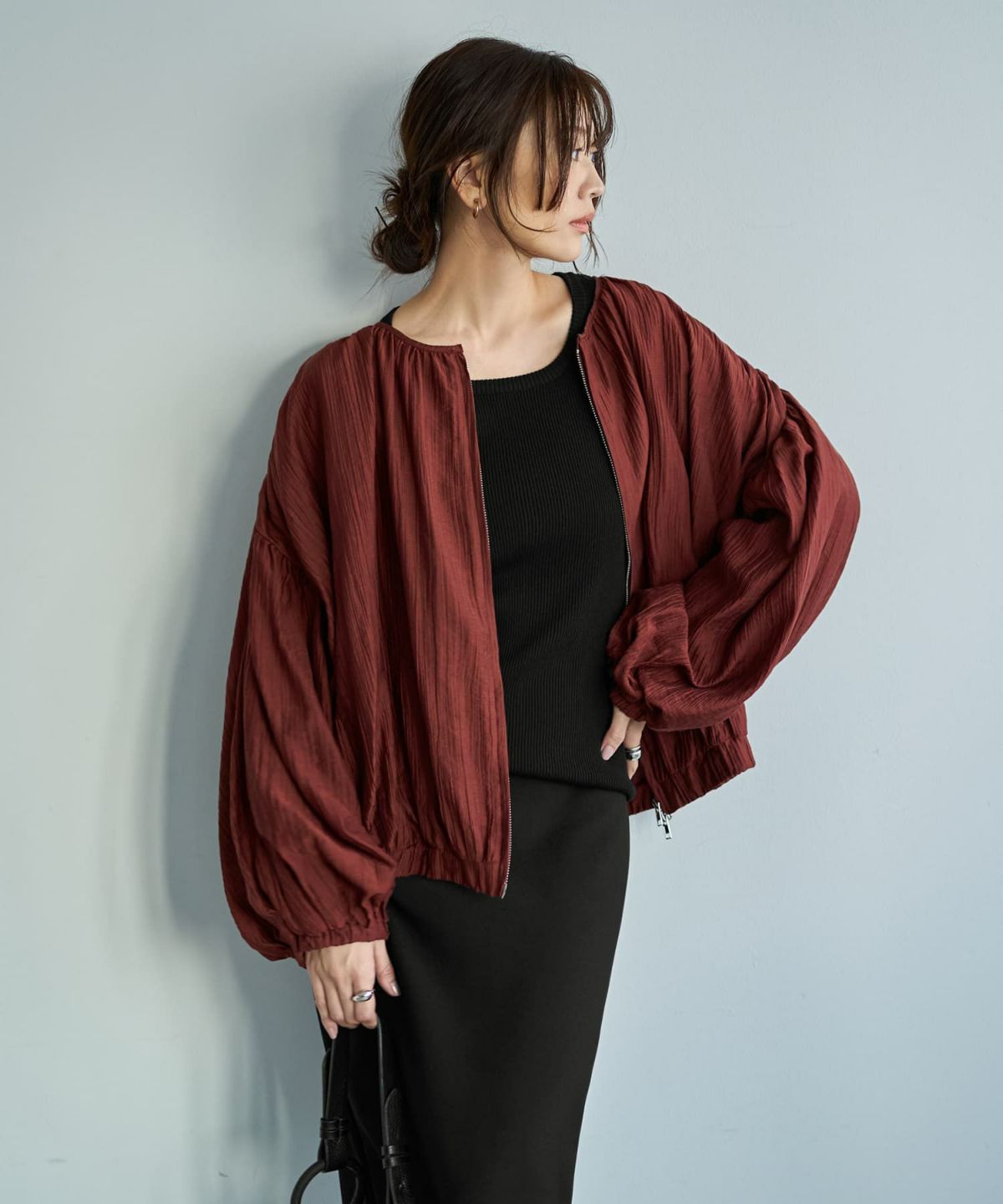 着用イメージ 166cm バーガンディ