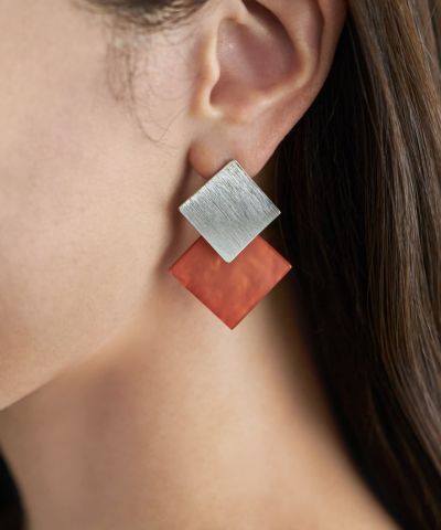 ひし型WプレートMIXピアス／SV | おしゃれな大人レディース