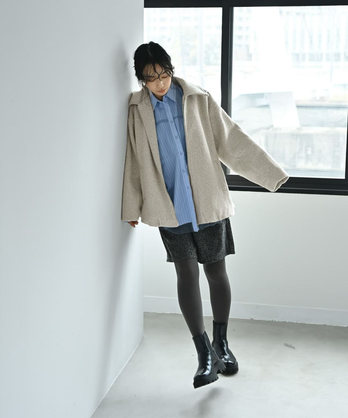 着用イメージ 167cm アイボリー