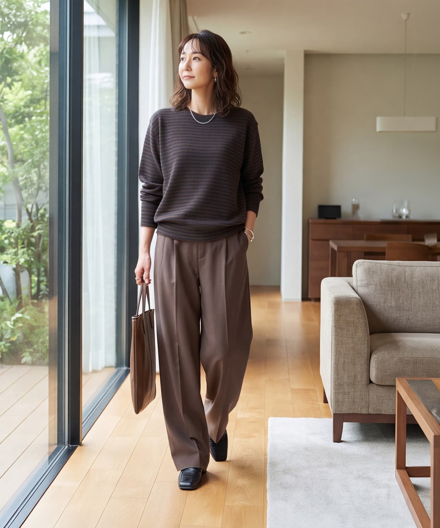 着用イメージ 167cm ブラウンミックス