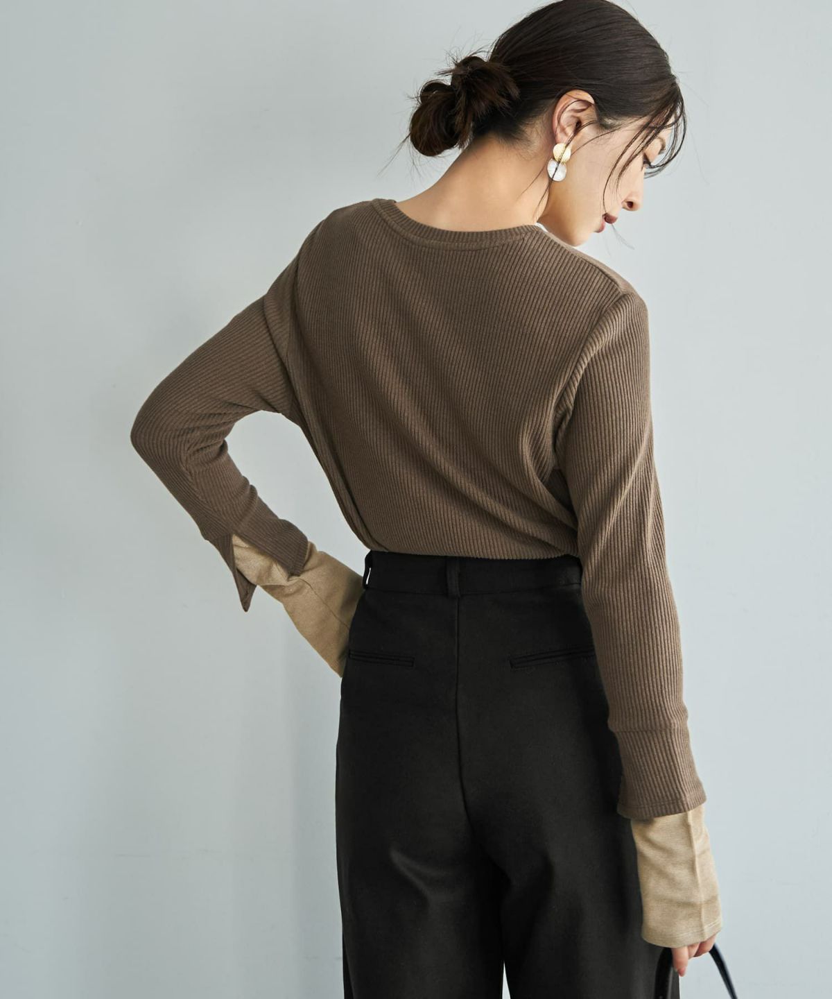 着用イメージ 167cm カーキブラウン×ベージュ