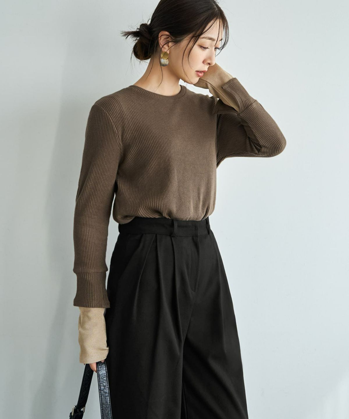 着用イメージ 167cm カーキブラウン×ベージュ