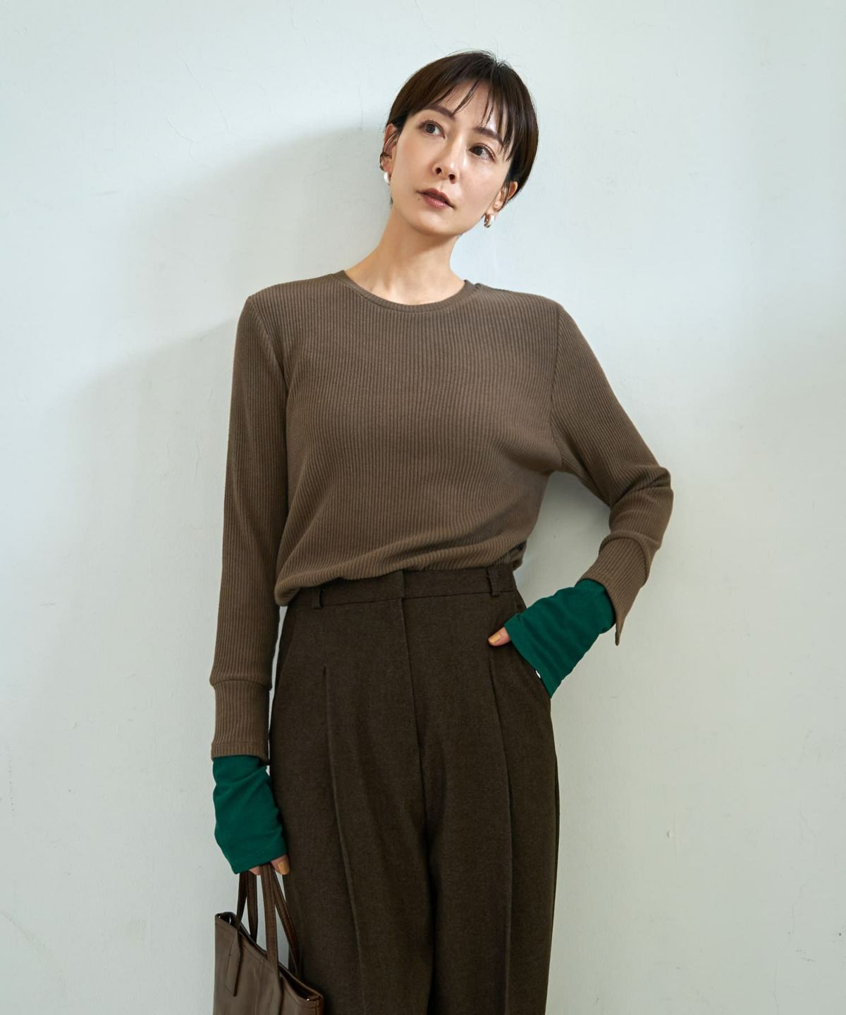 着用イメージ 167cm カーキブラウン×グリーン
