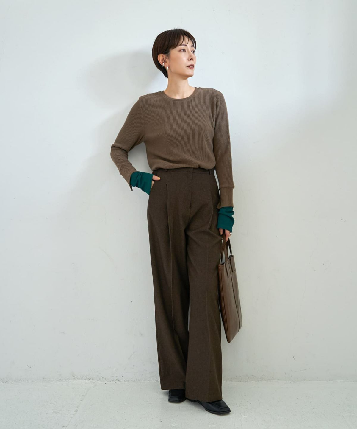 着用イメージ 167cm カーキブラウン×グリーン