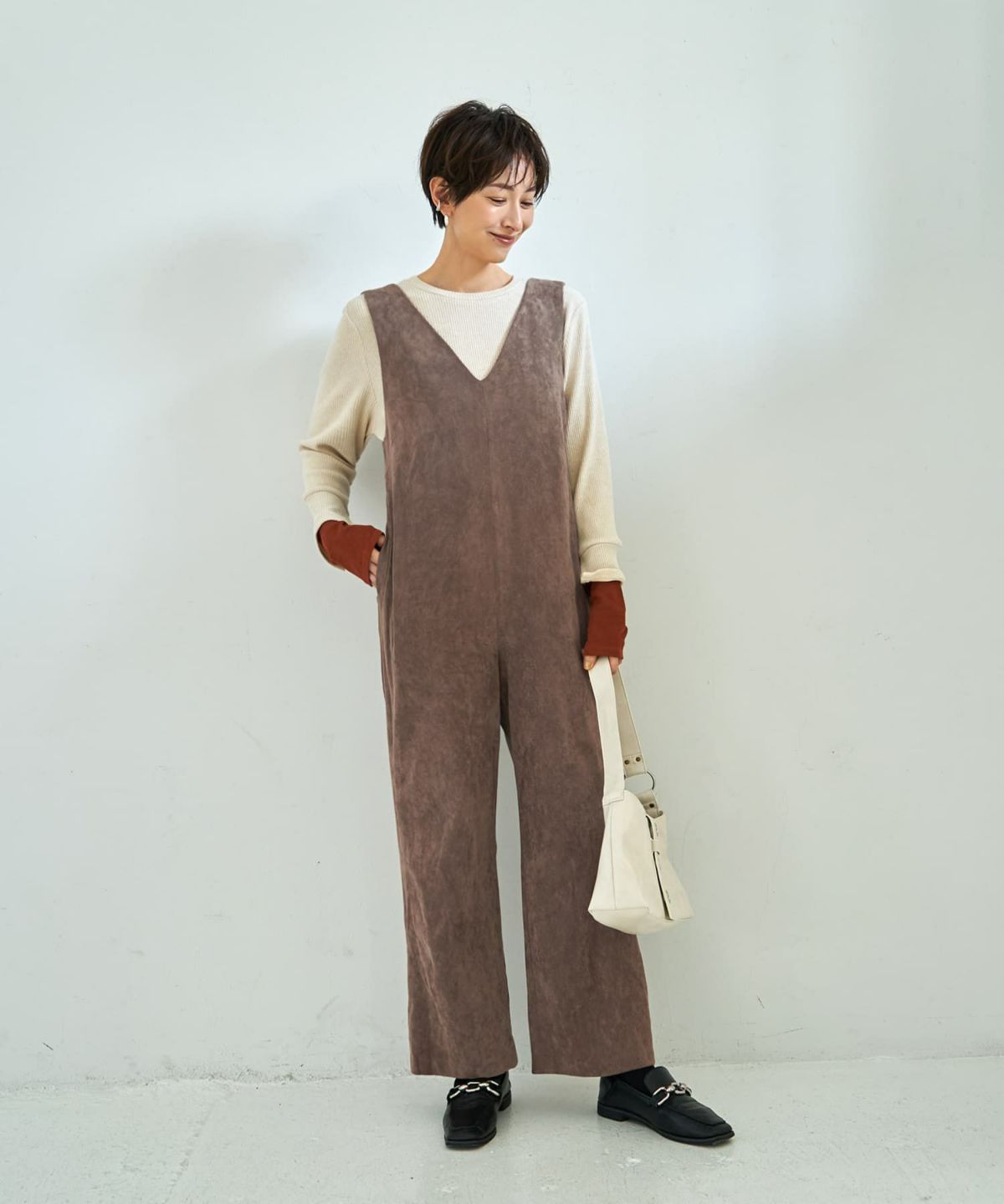 着用イメージ 167cm ライトベージュ×ブラウン